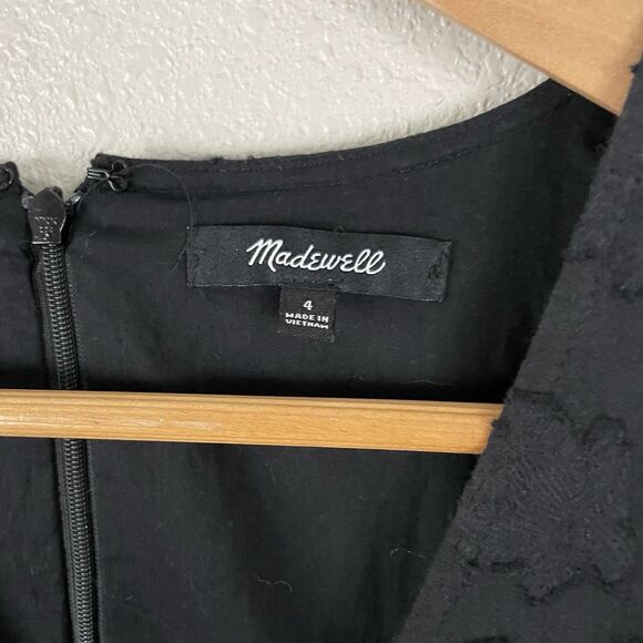 Madewell Womens 4 Black Floral Jacquard Puff Sleeve Button Front Midi Dress - Picture 3 of 5